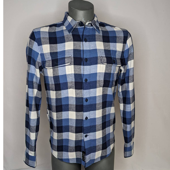 NWT Lucky Brand Plaid Flannel Button Shirt Mens Navy White Long Sleeve Small - Picture 1 of 10